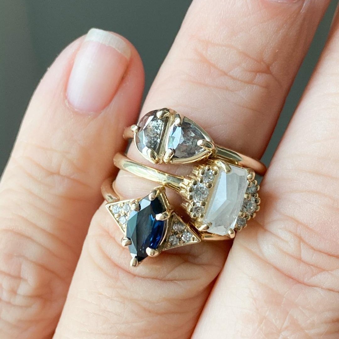 'Skye' - Marquise Blue Sapphire + Diamond Engagment Ring
